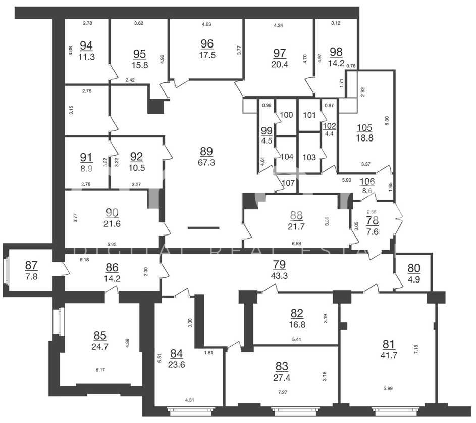 Планировка офиса 479.2 м², 2 этаж, Бизнес-центр «Бейкер Плаза»